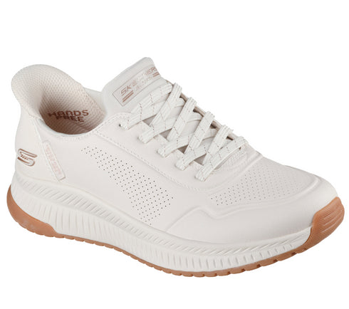 Pantofi sport, dama, SKECHERS SLIP-INS BOBS SQUAD 4 - KEY LOOK 117740-WHT alb, piele ecologica